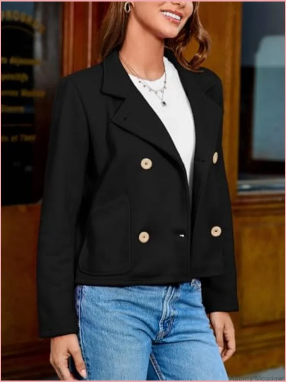 Cropped Blazer Double Breasted Open Front Long Sleeve Casual Business Jacket